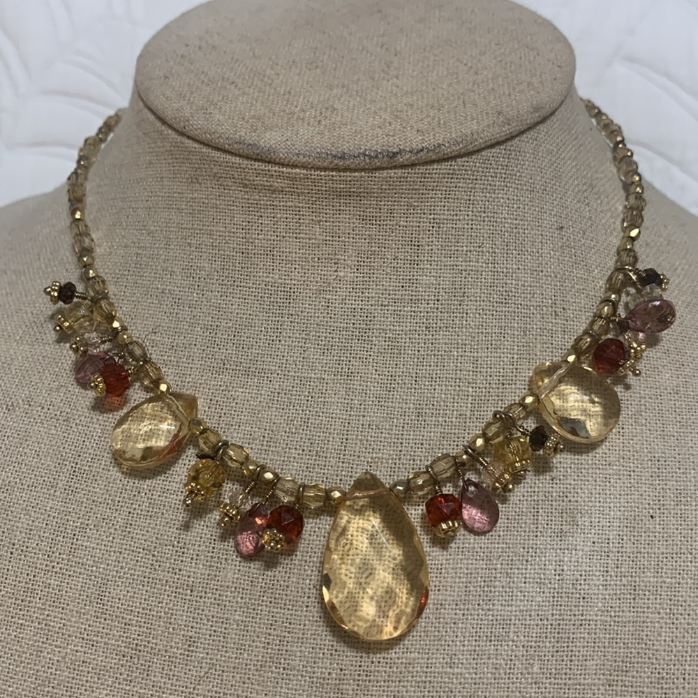 Cookie Lee lucite charm necklace pale gold